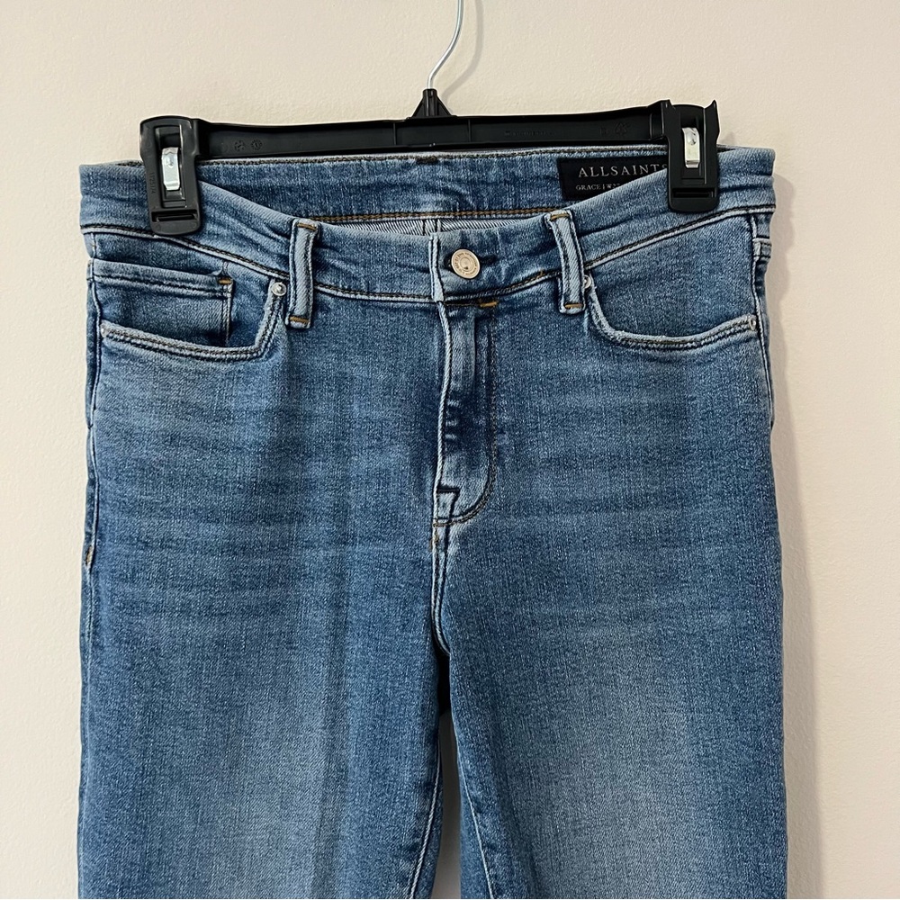 All Saints "Grace" Blue Mid Rise Skinny Jeans US 27 ($199) - Picture 3 of 8